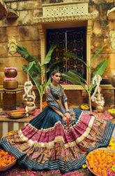 Ravishing Teal Blue Rayon With Foil Print Lehenga Choli